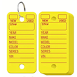 Plastic Yellow Car Key Tags, Dealer Key Tags, Yellow Key Tags,  35mm x 77mm, Round Corner with Rings and Labels, 50 Pack